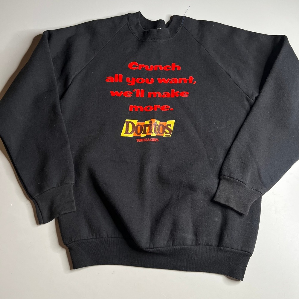 Vintage 90s Fruit of the Loom Doritos Sweatshirt Black Raglan Made in USA Large
